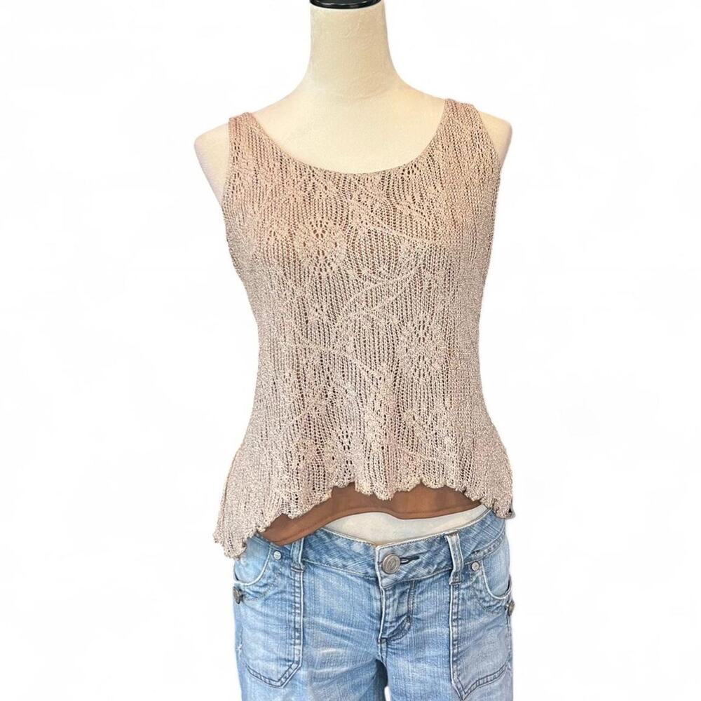 y2k floral crochet tinsel knit tank - Picture 2 of 6